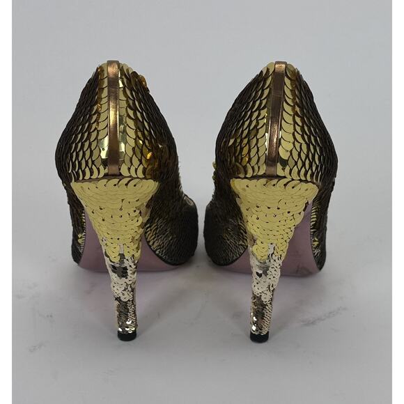 ⭐️ Miu Miu Gold Sequin Open Toe Heels Made in Italy Size 37 / 7 - Picture 7 of 9